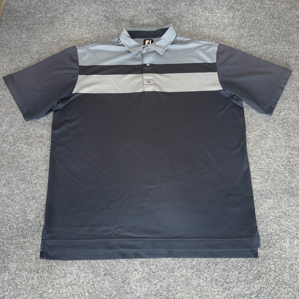 FootJoy FJ Golf Polo Shirt Mens XL Grey‎ Striped Short Sleeve Performance Office